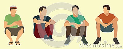 Teens Sitting Down on the Ground Vector Illustration