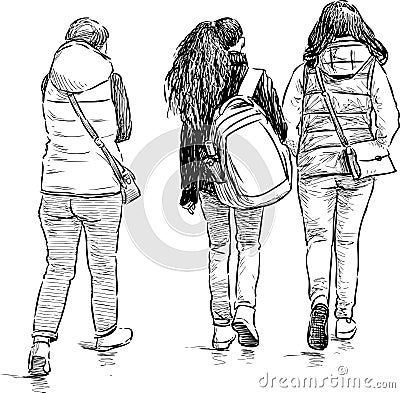 Teens on a stroll Vector Illustration