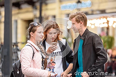 St. Petersburg, Russia, June 28, 2019: teens l walking around the city Editorial Stock Photo