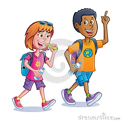 Teens walking with backpacks Stock Photo