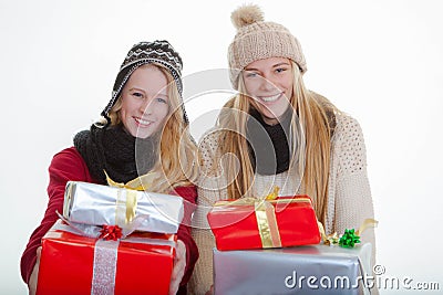 Teens with wrapped gifts for christmas or party Stock Photo