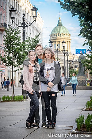 St. Petersburg, Russia, June 28, 2019: teens l walking around the city Editorial Stock Photo