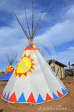 Teepee with designs in the fields Editorial Stock Photo