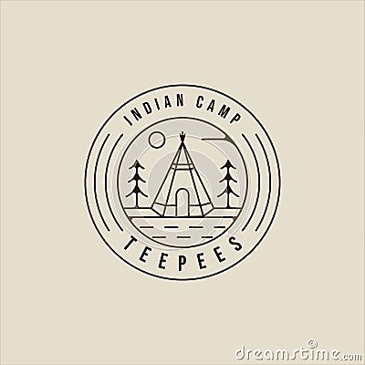 teepees line art logo vector illustration template icon graphic design. traditional indian camp sign or symbol for adventure and Vector Illustration