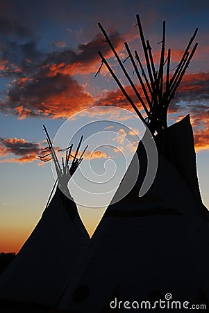 Teepees At Sunset Stock Photo