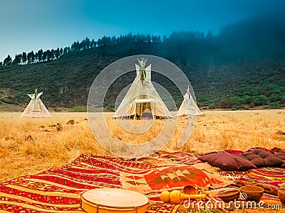 American native tent camp teepees Stock Photo