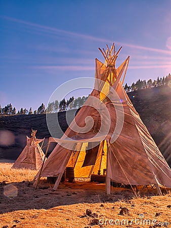 American native tent camp teepees Stock Photo