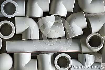 Tees and corners and other fittings for welding polypropylene pipes pipes Stock Photo