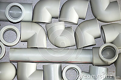 Tees and corners and other fittings for welding polypropylene pipes pipes Stock Photo