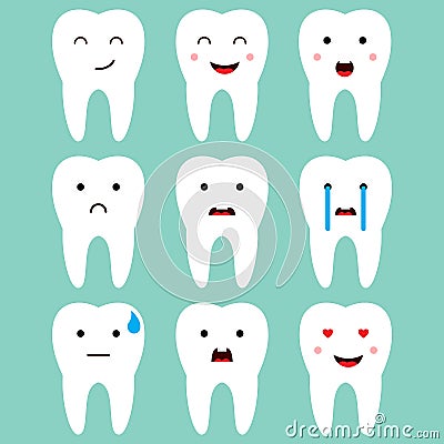 Cute Dental Teeth Expressions Vector Vector Illustration