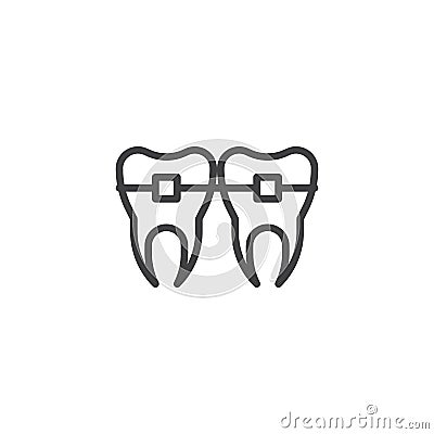 Teeth with brackets line icon Vector Illustration