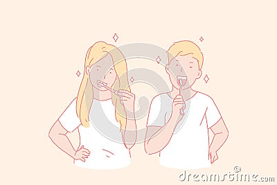 Teeth cleaning, healthy habit, healthcare concept Vector Illustration