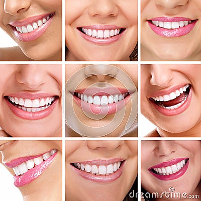 Teeth collage of people smiles Stock Photo