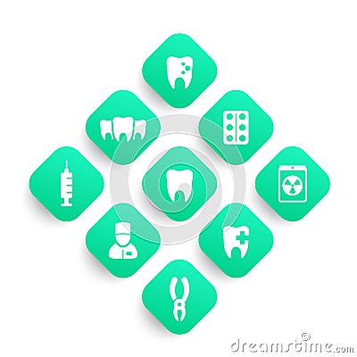 Teeth, dental care, dentist, stomatology icons set Vector Illustration