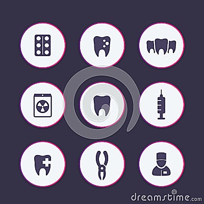 Teeth, dental care, tooth cavity icons set Vector Illustration