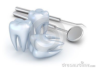 Teeth and dental instruments Stock Photo