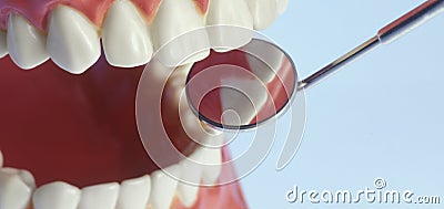 Teeth and dentist mirror Stock Photo