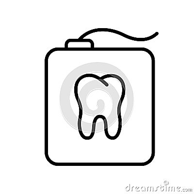 Teeth floss in rectangular case with tooth shape. Linear icon of dental floss in container. Black simple illustration of daily Vector Illustration