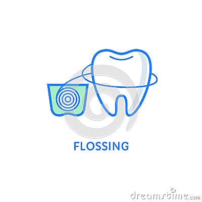 Teeth flossing symbol. Dental icons. Stock Photo