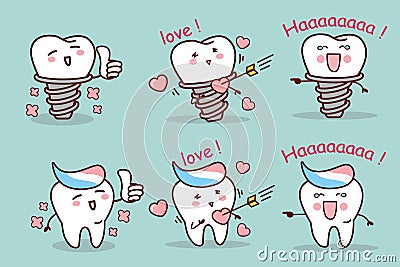 Teeth with tooth implant Vector Illustration
