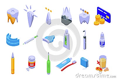 Teeth whitening icons set isometric vector. Tooth bright Vector Illustration