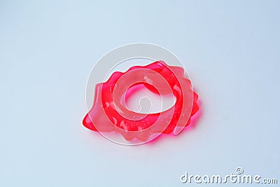 Teether for babies teeth in the form of a pink hedgehog with a cooling effect Stock Photo