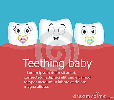 Teething baby banner with teeth Vector Illustration