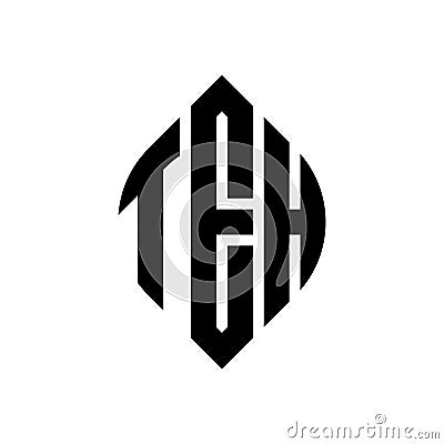 TEH circle letter logo design with circle and ellipse shape. TEH ellipse letters with typographic style. The three initials form a Vector Illustration