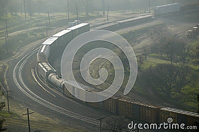 The Tehachapi Train Loop near Tehachapi California is the historic location of the Southern Pacific Railroad where freight trains Editorial Stock Photo