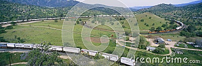 The Tehachapi Train Loop near Tehachapi California is the historic location of the Southern Pacific Railroad where freight trains Editorial Stock Photo