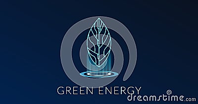 Green energy poster with leaf hologram logotype Vector Illustration