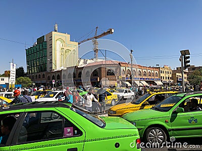 Tehran, Iran - 08/17/2019. Life in Tehran.Traffic jam in Tehran in Iran. Taxis in Iran. Crowd on the road. Editorial Stock Photo