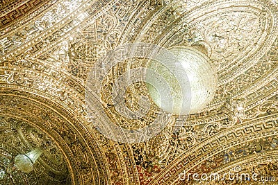 Ceiling mirror work at the entrance of Talar e Brelian Brilliant Hall. Golestan palace. Editorial Stock Photo