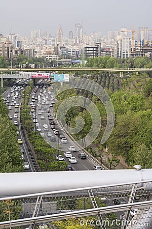 Tehran northern part skyline in spring season, modern architectural buildings vertical shot Editorial Stock Photo