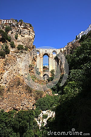 Tejo river valley with Puento Nuevo bridge in Ronda Stock Photo