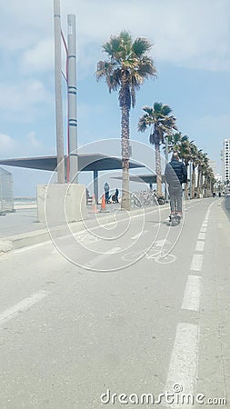 Tel Aviv beach boardwalk bicycle path Editorial Stock Photo