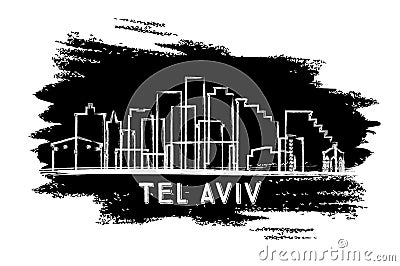 Tel Aviv Israel City Skyline Silhouette. Hand Drawn Sketch Stock Photo