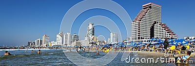 Tel Aviv Beach & Hotel Strip Panorama Editorial Stock Photo