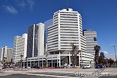 Tel Aviv promenade and Beit Textil Gibor House Trade Tower Editorial Stock Photo