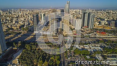 Tel Aviv-Ramat Gan city center aerial drone view Stock Photo