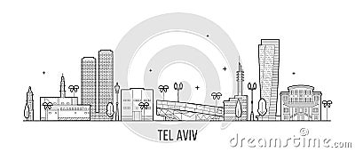 Tel Aviv skyline Israel buildings vector linear Vector Illustration