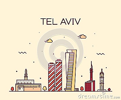 Tel Aviv skyline Israel vector linear style Vector Illustration
