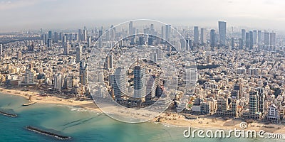 Tel Aviv skyline panorama Israel beach aerial view city sea skyscrapers Stock Photo