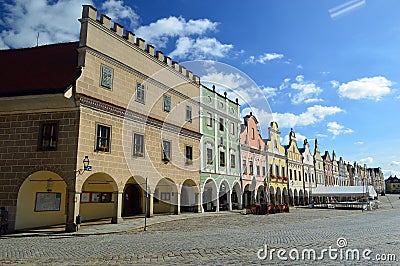 Row of colourful Telc buildings, Czech Republic Editorial Stock Photo