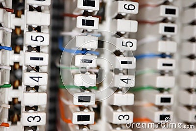 Telecom quick connect punchdown blocks with colorful solid copper twisted pair wire Stock Photo