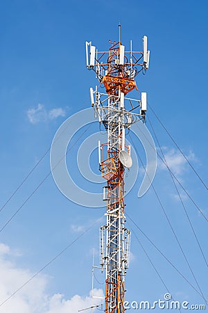 Telecommunication cell phone communication tower with multiple a Stock Photo