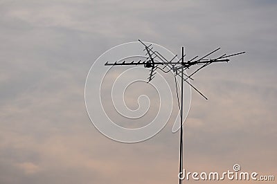 Telecommunication pole with sky at dawn. Stock Photo