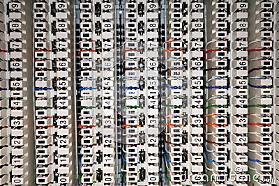 Telecom quick connect punchdown blocks with colorful solid copper twisted pair wire Stock Photo
