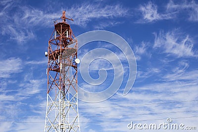 Telecommunication technology, Telecom tower mast or antenna for mobile cellular gsm telephony internet network wifi used to Stock Photo