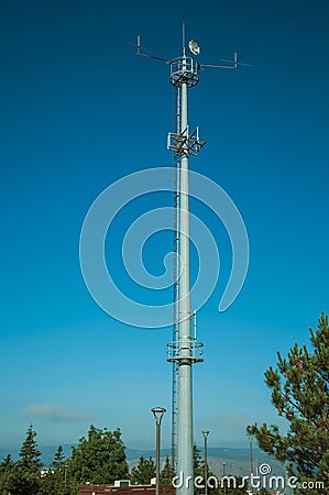 Telecommunication tower with antennas Stock Photo